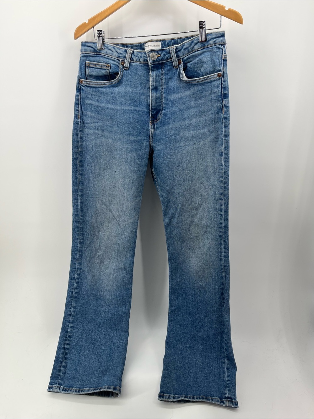 Zara High Rise Flare Jeans Women’s Size 10 Blue Stretch Denim 32” Inseam - Picture 9 of 9